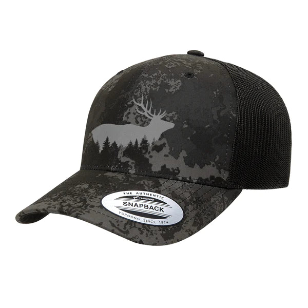 Black Lantern Elk Above Tree Line Trucker Hat