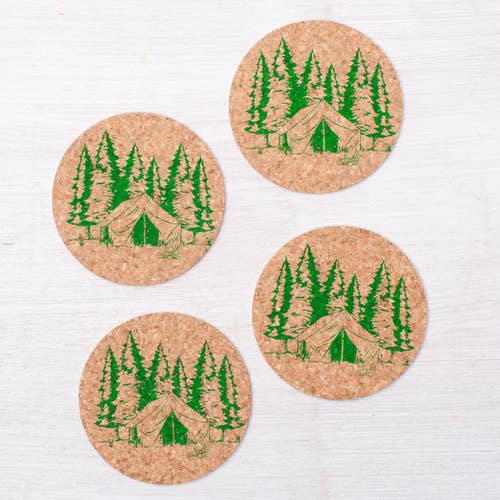 Camping Cork Coasters - Set of 4