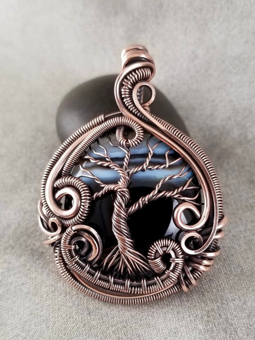 CBG Designs Ornate Tree of Life Banded Agate Necklace