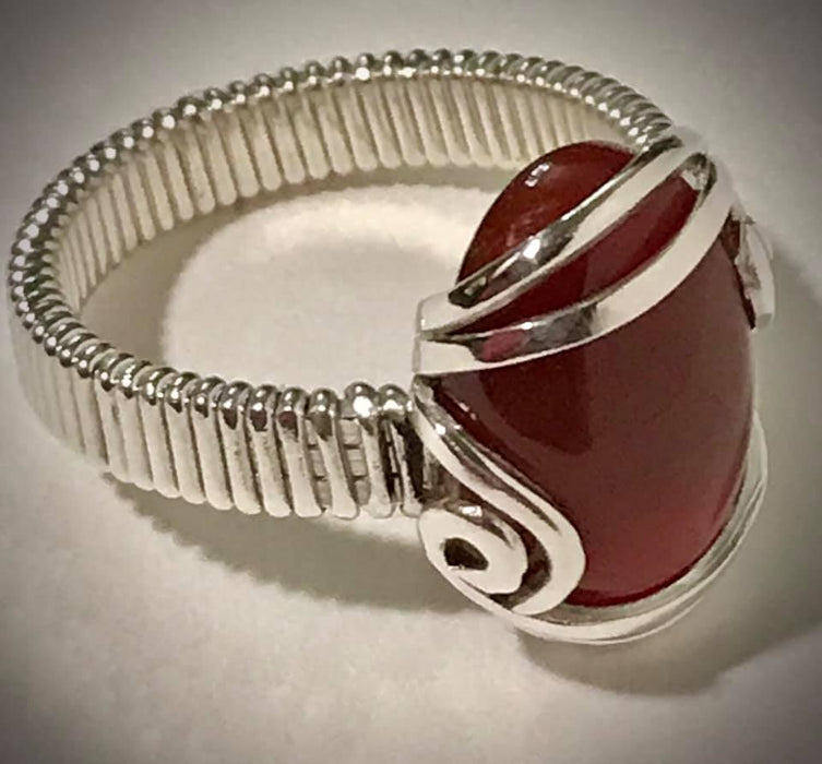 Carnelian Wire Wrap Sterling Silver Ring