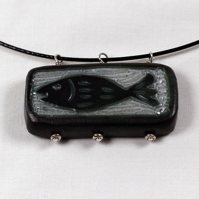 Salt Fired Stoneware Green Fish Pendant