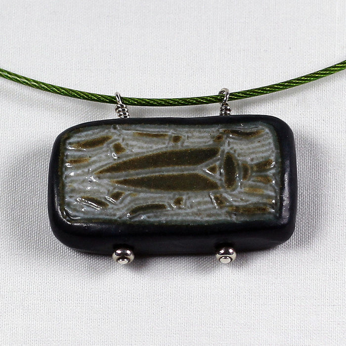 Gray Porcelain & Sterling Scarab Necklace