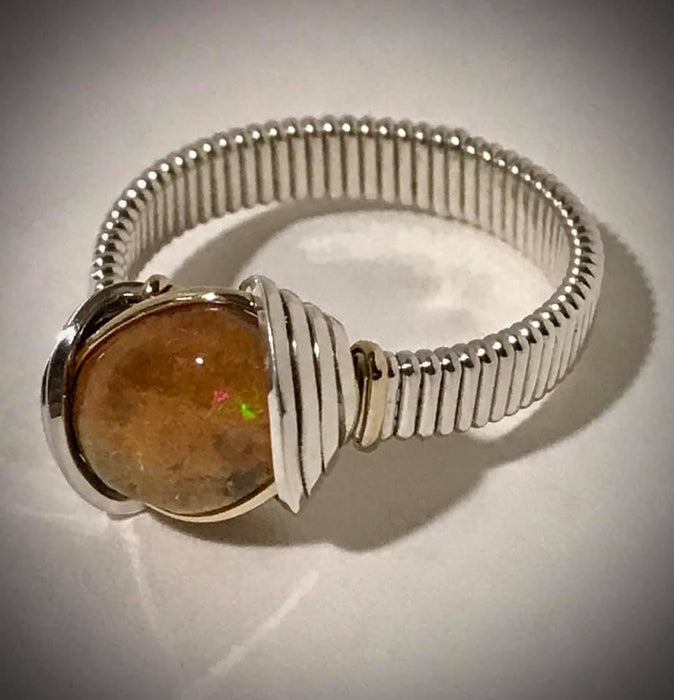 Mexican Fire Opal Wire Wrap Sterling Silver Ring