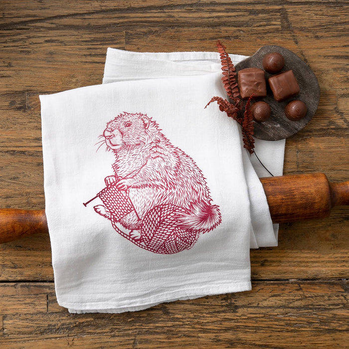 Knitting Marmot Cotton Tea Towel