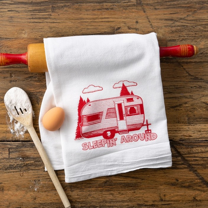 Sleepin' Around - Camping Trailer Tea Towel