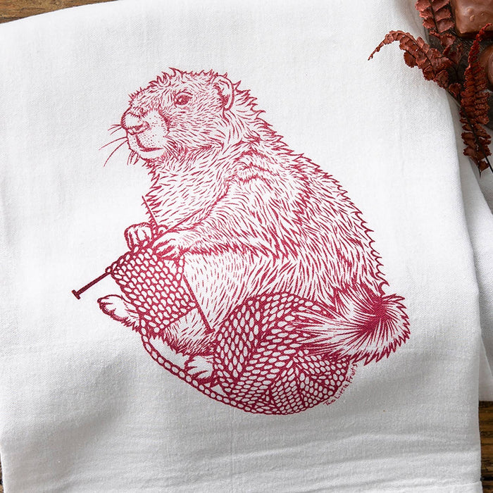 Knitting Marmot Cotton Tea Towel