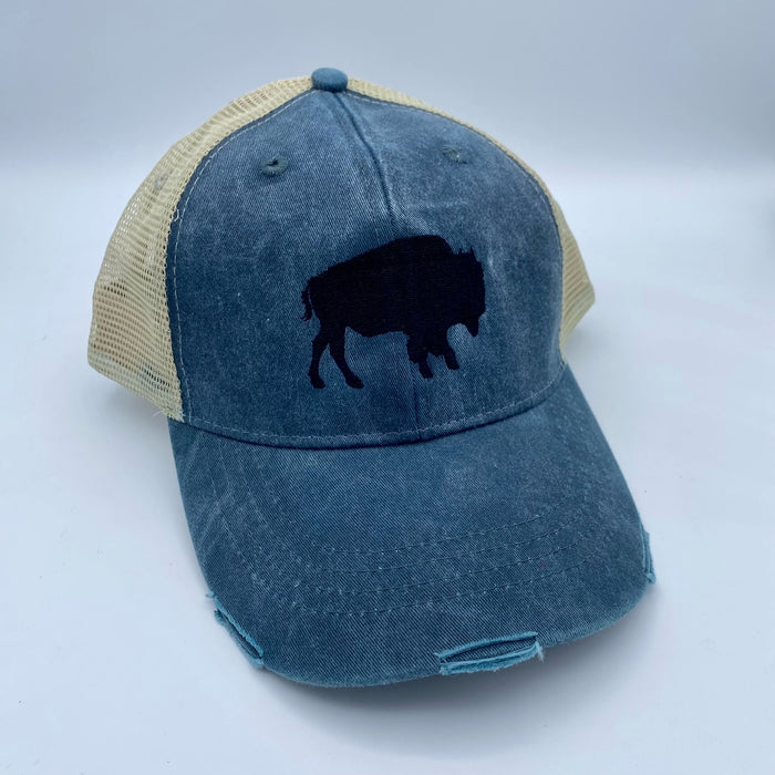 Black Lantern Distressed Bison Trucker Hat - Denim Blue