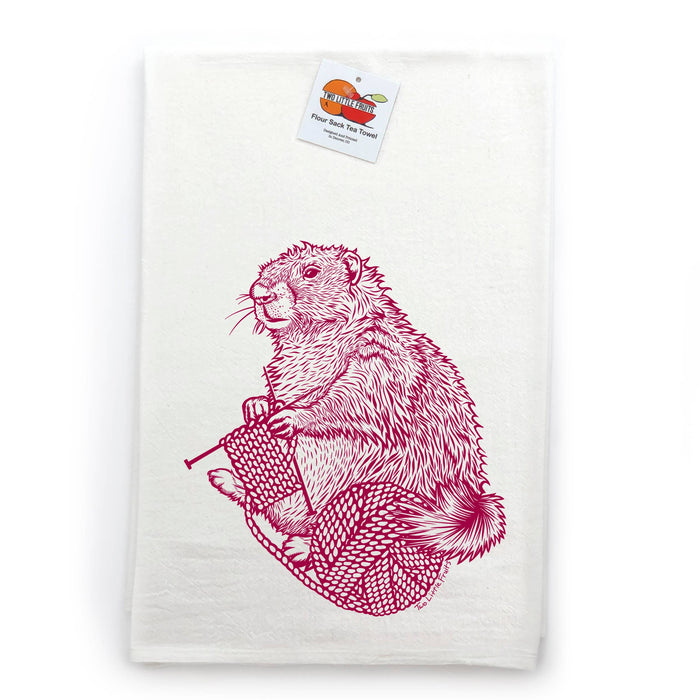 Knitting Marmot Cotton Tea Towel