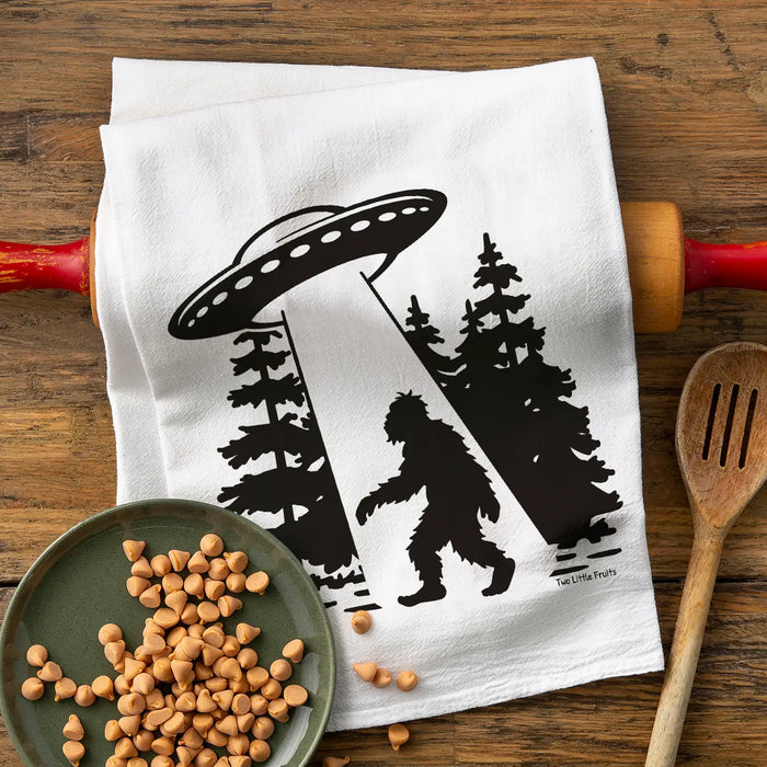 Bigfoot Abduction Cotton Tea Towel