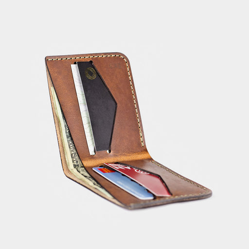 Horween Leather Billfold Wallet - Tobacco Dublin Open View