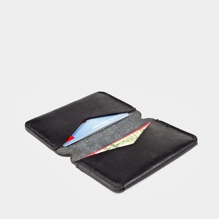 Horween Leather Triple Wallet - Black Dublin Open View