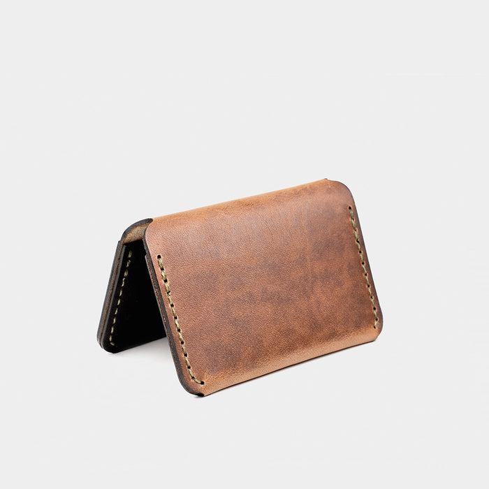 Horween Leather Triple Wallet - Tobacco/Black Dublin Outer View