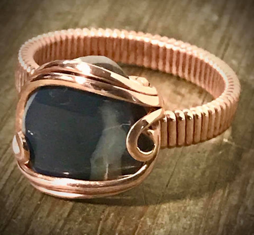 Black Opal Wire Wrap Copper Ring