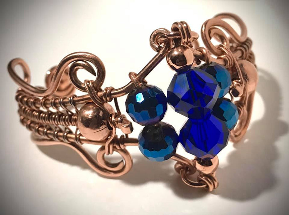 Blue Glass and Copper Bracelet