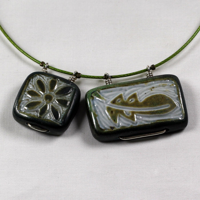 Green Flower & Leaf Double Necklace
