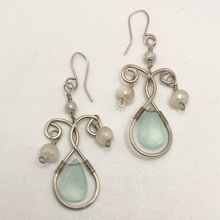 Blue Chalcedony and White Sapphire Earrings