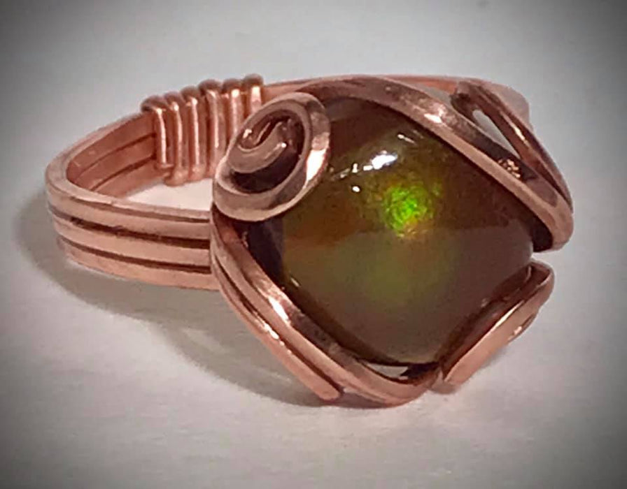 Mexican Fire Opal Wire Wrap Copper Ring